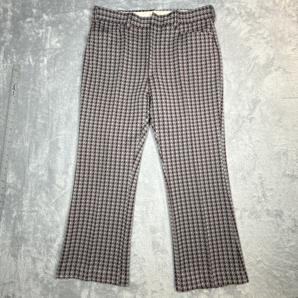 Vintage‎ Houndstooth Pants Men Fits 37X30 Red Gray Flared 70s 80s